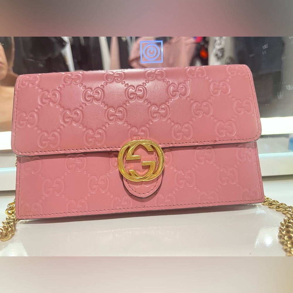 Gucci Pink Wallet on Chain Guccissima Leather
